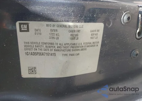 2010 Chevrolet Cobalt Lt из США, поврежденный, VIN 1G1AD5F56A7161415